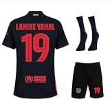 Lamine Yamal Barcelona #19 Kinder für Trikot Fußballtrikot, Schwarz 2024 Full Set, Kinder Trikot, Sporttrikot, Fußball-Trainingstrikots, Kinder Kommen Sie mit Shorts Fußball (152-Yamal)