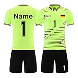 HDSD Personalisiertes Trikot Kinder Erwachsene Fussball Trikots & Shorts mit GRATIS Name + Nummer Team Logo Fußballtrikot (grün)
