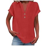 Leinenbluse Damen Elegante Baumwolle Leinen Tshirt Leinenshirt Lose Kurzarm Blusen Frau Longshirt Oversized Tee T-Shirt Teenager Mädchen Freizeit Longbluse Leinenhemd Große Größen B