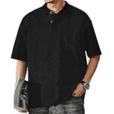 Strickwaren Herren Temperament Vintage Kurzarm Casual Weich Atmungsaktiv Mode T-Shirt Einzigartig Aushöhlen Design Gestrickter Tops E-Black M