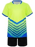 iEFiEL Kinder Mädchen Jungen Fußball Trikots Set Kurzarm T-shirt mit Shorts Kurze Hosen Uniform Basketball Sportanzug Trainingsanzug Leuchtendes Grün 158-164