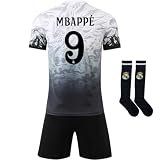 BlackAzat Madrid Mbappe #9 Drachen Limitierte Sonderedition Football Fußball Kinder Trikot Shorts Socken Set Jugendgrößen (Weiß,30)