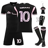 Ycaaeo Trikot für Kinder, No.10 Trikot Sets Kinder, Outdoor Football Jersey Trikots, Fußballtrikot für Kinder, Trikot T-Shirt Shorts Socken und Schienbeinschoner Set (Schwarz, 28/150–155 cm)