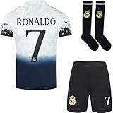 BlackAzat Madrid Ronaldo #7 Drachen Limitierte Sonderedition Football Fußball Kinder Trikot Shorts Socken Set Jugendgrößen (Weiß,26)