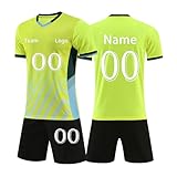 Generisch Personalisierte Fussball Trikot Set für Herren Und Kinder Fußball Trikots Selbst Gestalten Fußballtrikot Bedrucken Lassen Sportanzug Sport Fußballdress mit Name Nummer Team Logo Gelb L