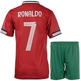 metekoc Portugal Ronaldo 2024 Rot #7 Football Fußball Kinder Trikot Shorts Fußballbekleidung Geschenk Set Jugendgrößen (Rot,140)