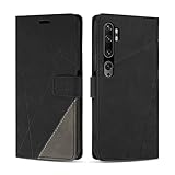 SONWO Hülle für Xiaomi Mi Note 10 Pro/Xiaomi Mi Note 10, Premium PU Leder Handyhülle Flip Case Wallet Silikon Schutzhülle Klapphülle für Xiaomi Mi Note 10 Pro/Xiaomi Mi Note 10, Schw
