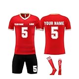 Generisch Personalised Fußball Trikot Herren Jungen Football Spieltrikot Individuelles Name Nummer Logo Sport Anzug Fußballtrikots Atmungsaktiv Jersey Shorts Socken 3 Teilig Sets 2-R