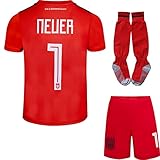 Mokiss Deutschland Neuer Kinder Torwart Trikot Fußball #1, Neu Saison, Shorts Socken Torwarttrikot (Rot,30)