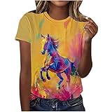 Keepink Tops für Damen, Rundhalsausschnitt, kurzärmelig, Pullover, T-Shirt, niedlicher Reitaufdruck, lustiges übergroßes T-Shirt, atmungsaktiv, feuchtigkeitsableitend, Reitshirt für Pferdeshows, 4