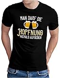 OM3® lustiges Bier T-Shirt - Herren - Biertrinker Spruch - Man darf die Hopfnung Niemals aufgeben - Schwarz, L