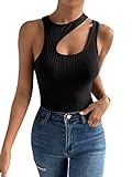 GORGLITTER Cut Out Top Damen Sexy Tank Top Mit Ausschnitt Shirt Mit Rippenstrick Sommer Tops Y2k Oberteil Eng Schwarz M