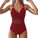 2025 Sommer Einteiler Bademode Monokinis Damen Einteiler V Ausschnitt Strap Bikini Front Hip Shaver für u, wein, L