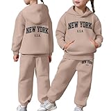 Trainingsanzug Kinder 2 Teilig Jogginganzug Mädchen mit Oversized Hoodie und Hose Sportanzug Set Warm Sportbekleidung Jungen Bequem Freizeitanzug Lang Trikot Set Von 2 Bis 13 J