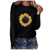 Bedrucktes T-Shirt-Oberteil Sonnenblumen-Pullover O-Ausschnitt Sweatshirt Bluse Ärmel Lange Damen-Bluse Damen bedrucktes Langarm-Sweatshirt mit O-Ausschnitt und Sonnenblumen-Aufdruck
