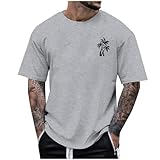 Generisch Sommer T-Shirts Herren Oversized Tshirt Palmenmotiv Oberteile Kurzarm Tshirts Tops Männer Casual Tee Shirts Vintage Streetwear Baumwolle Sp