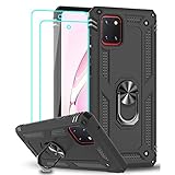 LeYi für Samsung Galaxy Note 10 Lite/A81 Hülle mit Panzerglas Schutzfolie(2 Stück),360 Grad Ring Halter Handy Hüllen Cover Bumper Schutzhülle für Case Samsung Galaxy A81 Handyhülle Schw