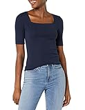 Amazon Essentials Damen Halbarm-T-Shirt mit eckigem Ausschnitt in schmaler Passform, Marineblau, M