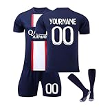 Personalisiertes Trikot Fussball Jungen, Paris Fußball Trikot Kinder Football Trainingsshirt Jersey, Heim/Auswärtstrikot Fussball Trikot mit T-Shirt Shorts und Socken S