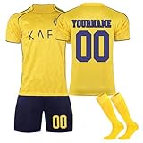 Generisch Al-Nassr 24/25/26 Fußballtrikot Personalisiert mit Eigenem Namen/Nummer, Benutzerdefiniert Fussball Trikot Shorts Socken Set Trainingsanzug für Kinder/Erw