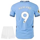 IHIMI Haaland #9 Kinder Trikot 2024/25 – Hellblauer Fanstyle – Fußballshirt für Jungen im Stil der neuen Saison – kompatibel mit Haaland-Fans – Größen 164