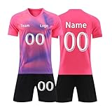 Generisch Fussball Trikot Set Personalisiert Herren Fußballtrikot Selbst Gestalten Sport Fußball Trikots Bedrucken Lassen Fußballdress mit Name Nummer Team Logo Rosa 160