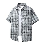 Hawaiihemd Herren Mode Kurzarm Freizeithemd Vintage Persönlichkeit Trend Druck Shirt Regular Fit Einzigartig Muster Knopfleiste Hemd A-Grey XL