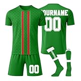 Generisch Personalise Fußball Trikot Herren Football Spieltrikot Jersey Shorts Socken 3 Teilig Set Schnelltrocknend Trainingsanzug Individuelles Fußballtrikot Atmungsaktiv Sportanzug 1-Dark G