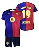 Futbol Club Barcelona Lamine Yamal 19 Heimtrikot und Hose Saison 2024/2025, offizielle Replik mit Lizenz - Kinder, Blau/Weinrot, 10 J