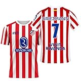 Atletico de Madrid T-Shirt Griezmann 25-26 | Rücken 7 Spieler Style | Klassische rote Streifen | Atmungsaktives Funktionsmaterial Fans Rot-Weiß, rot / weiß, XL