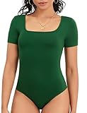 DSPSAM Niedliches Tanktop für Damen, quadratischer Ausschnitt, kurzärmelig, trendiges Body-Shirt für Damen 2025, Grün , M