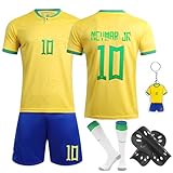 yumcute Kinder Fuball Trikot Set, 23/24 Hause/Auswrts Fuball Trikots Nr.10 Fuballtrikots Erwachsene Fussball Jersey Knieschtzer Set Trainingsanzug mit Socken und Schlsselanhng