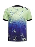 CHICTRY Kinder Junge Sport Shirt Rundhals Fussball Basketball Trainingstrikot Kurzarm Oberteil Mit Geometrisch Muster Schnelltrocknend Sportswear Leuchtendes Grün 158-164