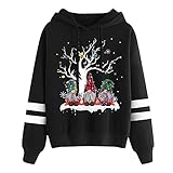 Weihnachts-Kapuzenpullover, Weihnachtspullover, Damen, Rentier, Sweatshirt, modisch, bequem, Pullover, Tops, Langarmshirt, Rundhalsausschnitt, Damen, lässig, bedruckt, Weihnachten, 4 schwarz, 36