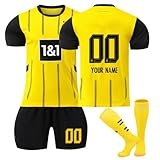 Personalisiertes Dortmund BVB Football Trikot Kinder Erwachsene Fussball Trikots & Shorts mit GRATIS Name Nummer Fußball Trik