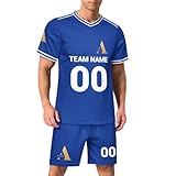 Fußballtrikots, personalisierbar, für Jugendliche, Teenager, personalisierbar, Sport-Shirts, Name und Nummer, Blau, XX-Small-4X-Larg