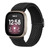 Mugust Armband für Fitbit Versa 4 Armband/Fitbit Versa 3 Armband/Fitbit Sense Armband/Fitbit Sense 2 Armband, Geflochtenes Ersatzarmband, Elastisches Nylon Armband für Damen Herren (Schwarz)
