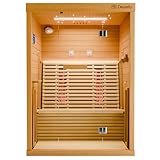 Dewello® Infrarotkabine Infrarotsauna Palermo 135x120 für 1-2 Personen aus Hemlockholz, Vollspektrumstrahler, Bodenstrahler, LED-Farblicht und Beleuchtung, B