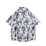 Hawaiihemd Herren Regular Fit Einzigartig Muster Knopfleiste Hemd Vintage Persönlichkeit Trend Freizeithemd Mode Kurzarm Druck Shirt G-Blue 5XL