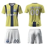 WeiaiziY Fenerbahce Fußball Trikot Kinder Set,Personalisierte Trikot Set mit Eigenem Namen & Nummer,Team -Logo,Personalisierte Geschenk Trikot für Kinder,Herren,Jungen,100% Polyester, Atmungsak