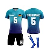 Generisch Personalise Fußball Trikot Herren Football Spieltrikot Schnelltrocknend Jersey Shorts Socken 3 Teilig Erwachsener Kinder Individuelles Trainingsanzug Fußballtrikot Sportanzug 1-Royal B