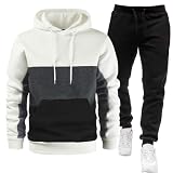 Jogginganzug Herren 2-Teiliges Jogginganzug mit Hoodie und Jogginghose Trainingsanzüge Atmungsaktiv Outdoor Tracksuit Herbst Winter Warm Komfort Freizeitanzug Chino Hose Jogginganzug(#A White,XXL)
