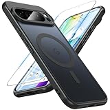 Schutzhülle für Google Pixel 9 Pro XL, magnetisch, Schutzhülle für Pixel 9 Pro XL, mit Displayschutzfolie, Google 9 Pro XL, stoßfest, transparent, TPU, Silikon, kompatibel mit MagSafe (schwarz)