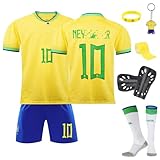 Fußball Trikot Set Kinder, Nr.10 Fussball Trainingstrikot, Heim/Auswärts Trikot für Jungen, Fans Fußballtrikots, Fußball T-Shirt Shorts Socken Schienbeinschoner Bracelet Bandage für Kinder Jung