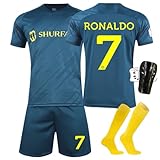 BOSSETY Trikot für Kinder und Erwachsene Al NASSR FC No.7 Fußball Trikot Heim/Auswärtstrikot Fussball Trikots Football Jersey, Top Shorts Socken Schienbeinschoner 4-teiliges Set für Junge Herren Anzug