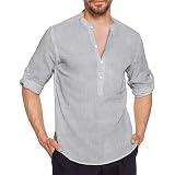 Kurzarm Herren Regular Fit Mode Knopfleiste Hemd Leichte Komfortabel Atmungsaktiv Casual Shirt Temperament Trend Klassisch Leinenhemd A-Grey XXL