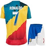 HUSSATEX Ronaldo Madrid Manchester NASSR Trio Special Vintage Edition #7 Kinder Fußball Trikot & Shorts Geschenkset Jugendgrößen (Mix, 140.)