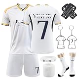 Fußballtrikots für Kinder, No.7 Hause/Auswärts Fußball Trikot mit Beinhaltet Shorts Socken Schutz Schlüsselanhänger Armband und Verband, Fussball Set für Kinder Jungen Mädchen (26 Weiß)