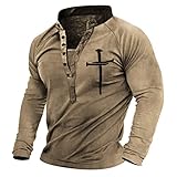 Oanviso Herren Kurzarm/Langarm T-Shirts V-Ausschnitt mit Knöpfe Shirts Bedrucktes Tee Shirts Vintage Casual Oberteile Henley T-Shirt Leicht Komfortabel Sweatshirt Sommer Outdoorshirts F05 XL