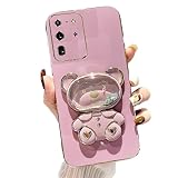 Rnrieyta Miagon Bär Spiegel Ständer Hülle für Samsung Galaxy S20 Ultra,Cute Mädchen Dünn Treibsand Glitzer Galvanisierte Schutzhülle Weiches Case Bumper mit Spiegel Halter Kick